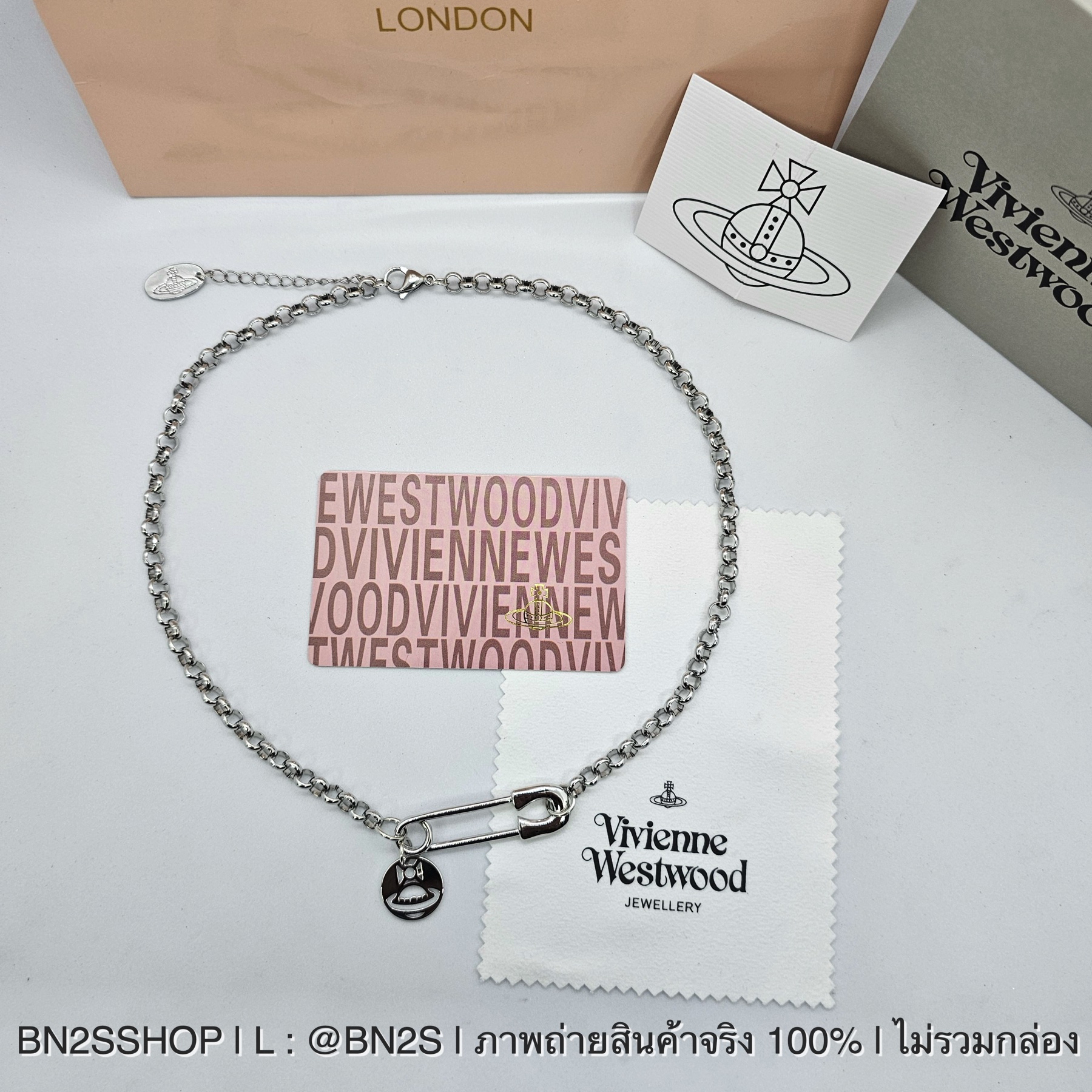 Vivienne Westwood MAN. IMOGENE NECKLACE สร้อยคอผู้ชาย วิเวียน จี้เข็มกลัด อะไหล่เงิน งานปั๊มโลโก้ สายโซ่ งานระดับไฮเอน