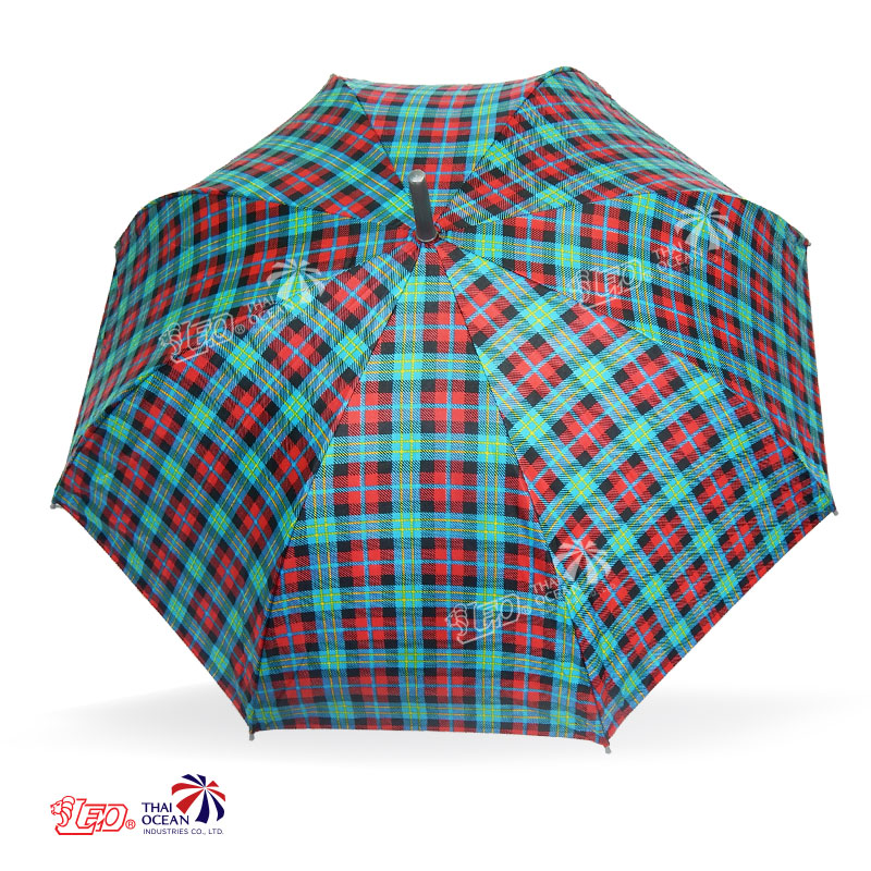 Leo ร่มยาว ออโต้-เปิด ลายสก๊อต ขนาด 24 นิ้ว ผ้าเคลือบยูวีกันแดด (ขายส่ง) 12 คันต่อกล่อง