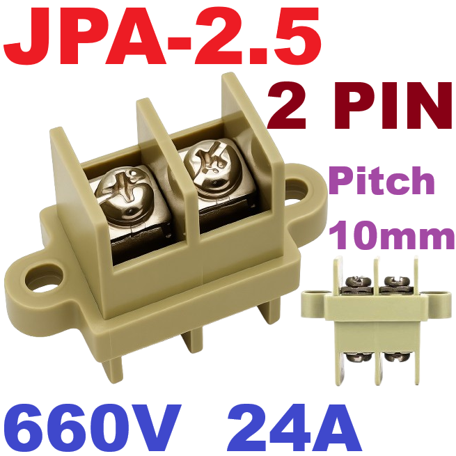 JPA2.5 Pitch 10mm.660V 24A 2PIN through the wall fence high current terminal block
