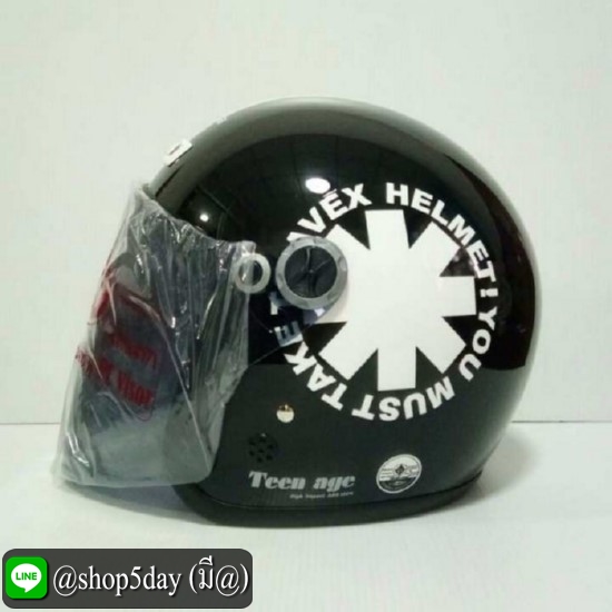 AVEX หมวกกันน็อค TEENAGE ลาย wheel สีดำเงา-ขาว แว่นดำ