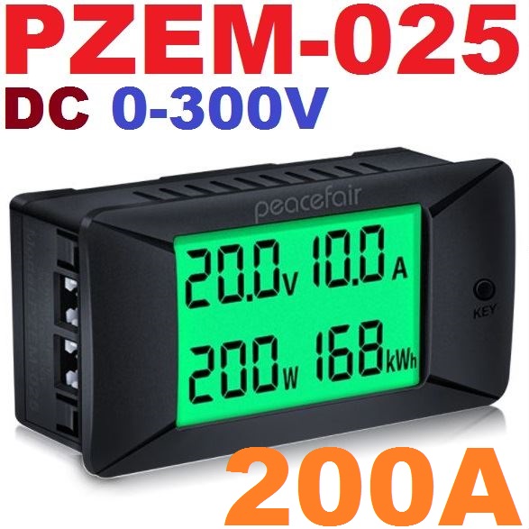 PZEM-025 DC 0-300v 200A Shunt Bidirectional Battery Tester DC Digital Green LCD Ammeter Voltmeter Power Kwh Voltage Meter