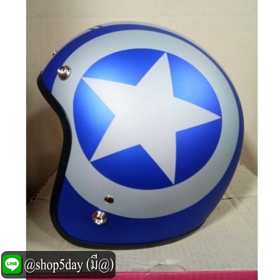 หมวกกันน็อคแนววินเทจคลาสสิค แนวๆ เท่ๆ สีน้ำงิน ลายดาว