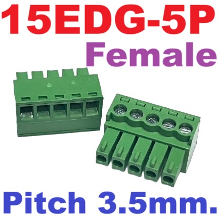 15EDG 3.5-5P Plug-in Terminal Block 5 pin Sealed straight pin socket Female 300V 8A Pitch 3.5mm Wire Range 26-16AWG ตัวเมีย