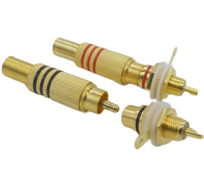 เเจ็ค RCA ตัวผู้ แถบดำ ชุบทอง Gold-Plated Lotus AV Audio Video Plug Wobbler RCA Plug Welding Connector