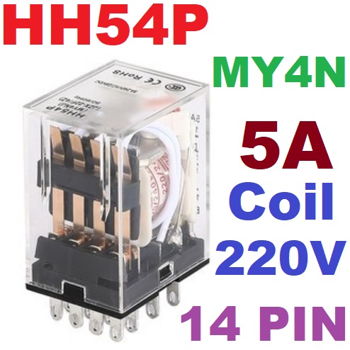 Relay Coil 220Vac Contact 240Vac 5A DPDT 14PIN HH54PL MY4N-J รีเลย์