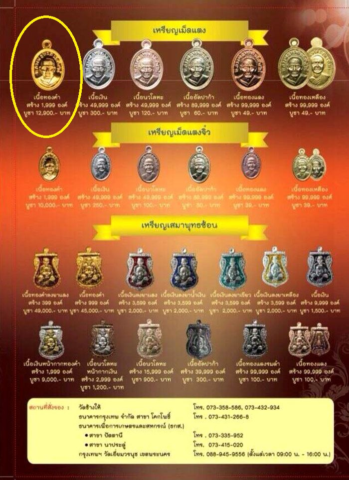 เหรียญหลวงพ่อทวดวั ดช้างไห้ พิมพ์เม็ดแตงใหญ่ รุ่นสร้างพิพิธภัณฑ์ ๕๘ เนื้อทองคำ เลี่ยมทองหนัก 3.27g