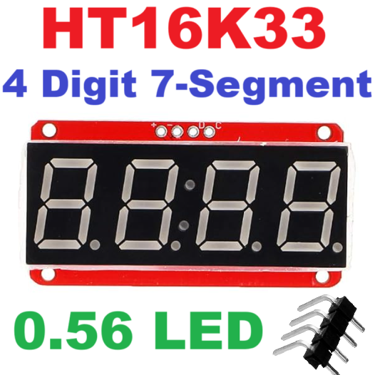 0.56 inch 4-bit 7 segment LED I2C driver HT16K33 จอ LED 4 หลัก 0.56 นิ้ว ไดรเวอร์ HT16K33 สำหรับ Arduino