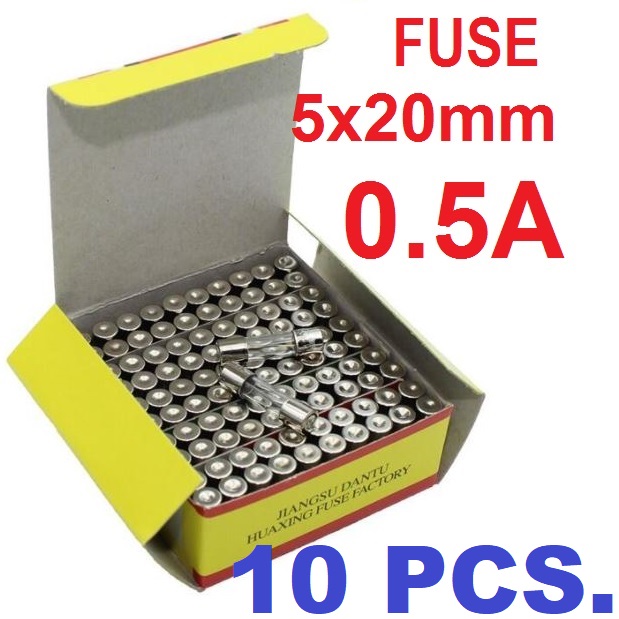 ฟิวส์หลอดแก้ว Fuse 0.5A 250V ขนาด 5x20 mm. แพ็คละ 10 ชิ้น