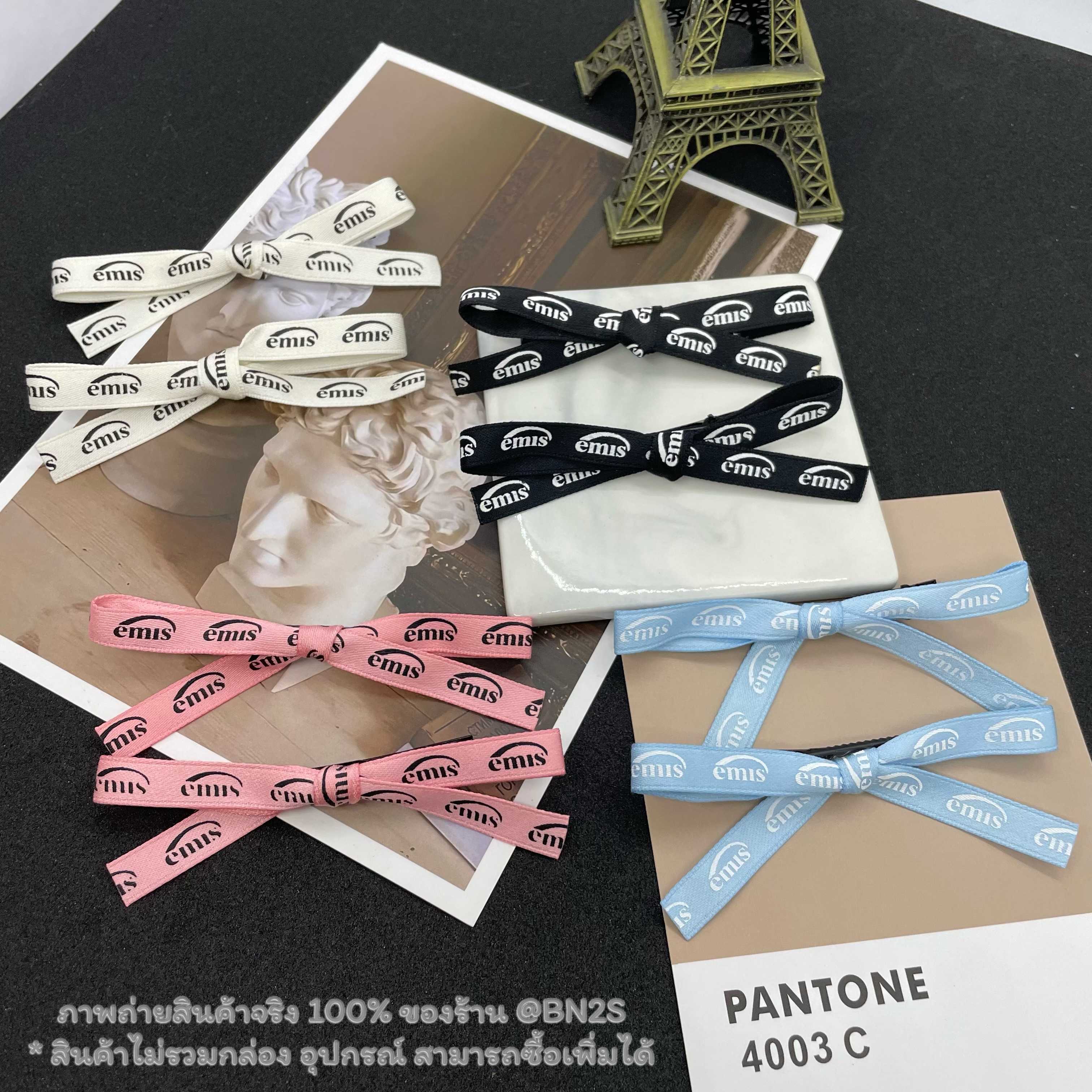 สีชมพู | EMIS NEW LOGO RIBBON HAIR CLIP ที่หนีบผม ริบบิ้น โลโก้ใหม่ EMIS เกาหลี