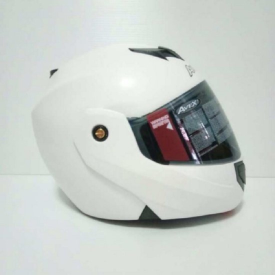 AVEX หมวกกันน็อคเต็มใบ ราคาถูก รุ่น CRUX สามมารถเปิดคางได้ สีขาวด้าน แว่นดำ นวมภายในถอดซักได้