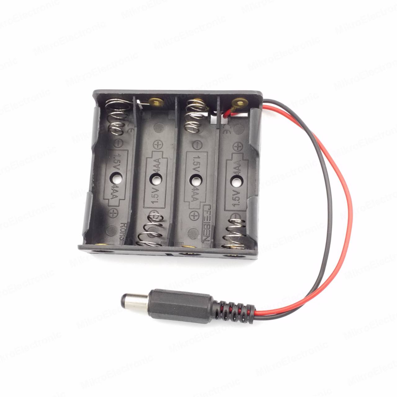 รางถ่าน AA 4 ก้อน 6V พร้อมสายไฟยาว 15.5 CM และหัว Jack DC 5.5x2.5mm AA Battery Holder