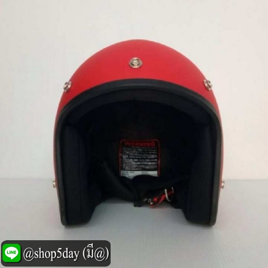 AVEX หมวกกันน็อควินเทจคลาสสิค ราคาถูก รุ่นLB ลายเลข 8 สีแดงด้าน คิ้วดำ ผ้าดำ