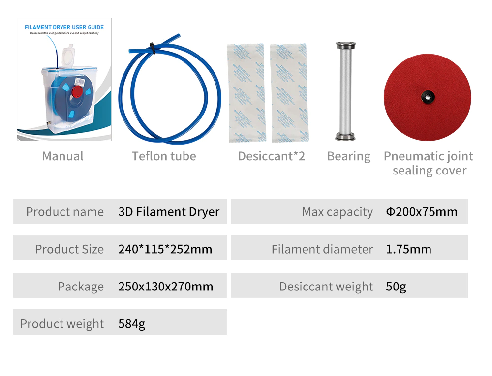 KINGROON 3D Filament Dry Box ABS TPU Filaments Drying Storgae Boxs Keeping Filament Dry Holder 3D Printer Parts