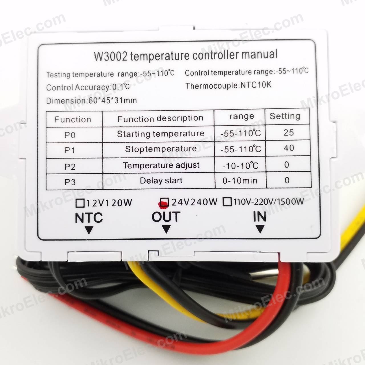 เครื่องควบคุมอุณหภูมิ 24V 10A 240W XH-W3002 Digital Thermostat Temperature Control Switch Temperature Controller Digital Display Mini Thermostat Switch with Water-resistant Sensor Probe