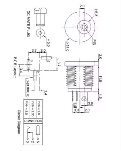 แจ็ค DC สีขาว Power Socket Jack Connector Rated Voltage DC30V 11.38mm. DC022 socket Jack DC Jack Power