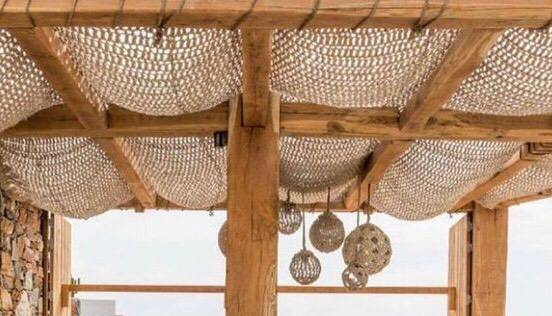 ตาข่ายตกแต่งจากเชือกมะนิลาเทียม ตกแต่งเพดาน ตกแต่งห้องสไตล์มินิมอล ตกแต่งคาเฟ่ร้านอาหาร บังแดด