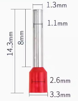 หางปลาคอร์ดเอ็น CORD END หางปลาเข้าสายไฟหางปลาเดี่ยว แพ็คละ 100 ตัว หางปลาคู่ E0508 Tube-type terminal block copper tinned cold pressed wire ear flame retardant European style pin