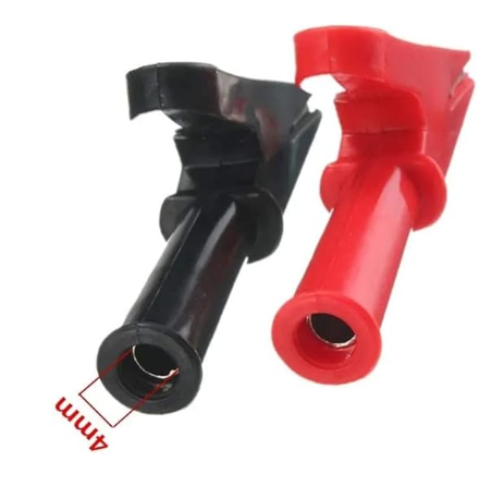 ปากคีบจระเข้ ใช้ร่วมกับปลั๊กกล้วย 4mm สีแดง เปลือกหุ้มทั้งหมด All-Inclusive Sheath Round Handle Open 20mm Alligator Test Clip Alligator 4mm Banana Plug Cable red color