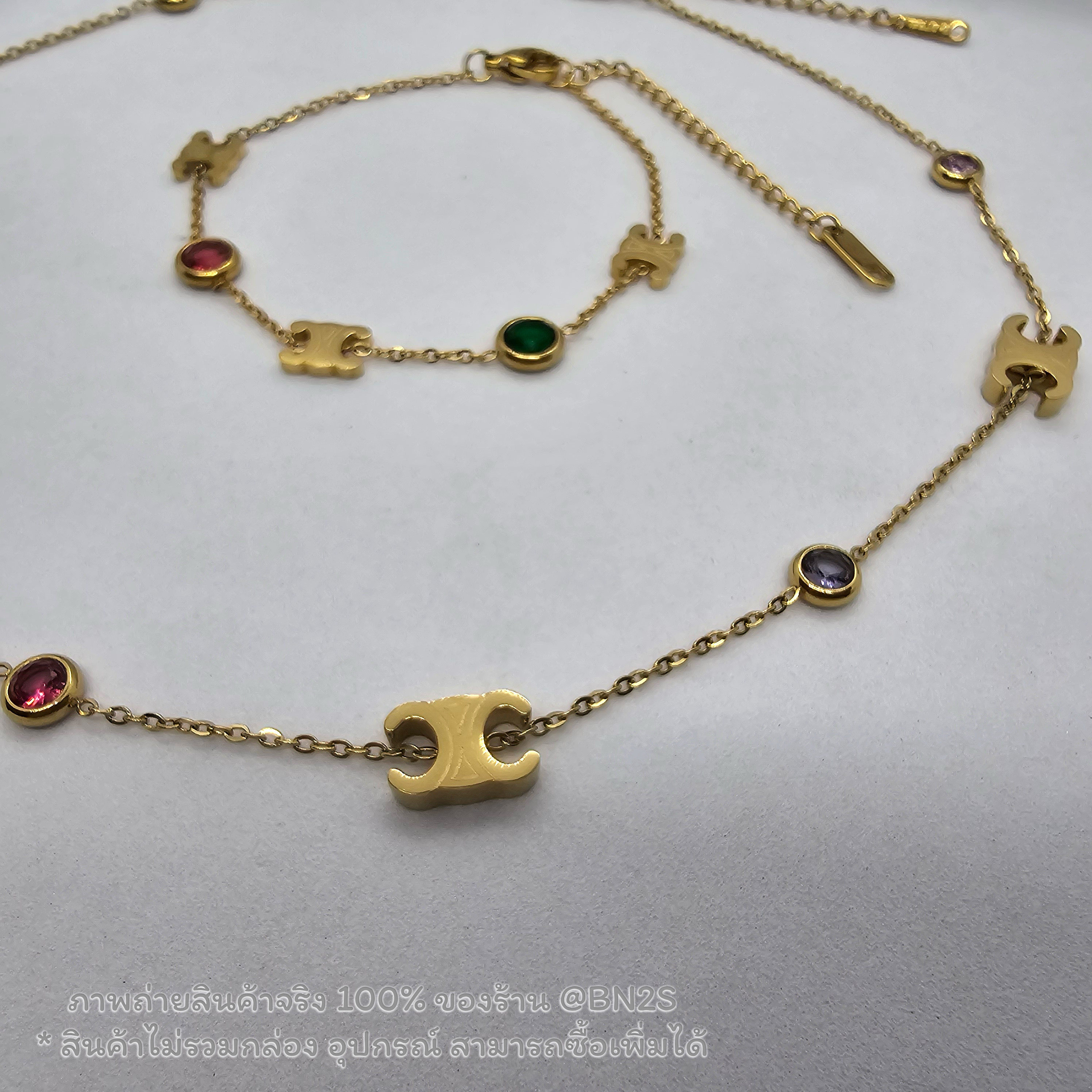 สร้อยคอ ซีลีน ลายทรีออม สลับอัญมณีหลากสี CELINE Nacklace พร้อมส่ง งานสวยภาพถ่ายจากงานจริง แบบ : สร้อยคอ / สร้อยแขน ไม่รวม กล่อง และอุปกรณ์