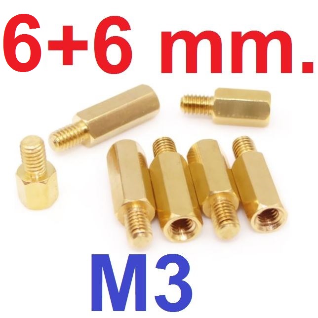 เสาทองเหลือง M3x6+6mm. เสารองPCB Single Head Hexagonal Copper Pillar Support Column เสาหกเหลี่ยม เสารองปริ้น M3*6+6mm