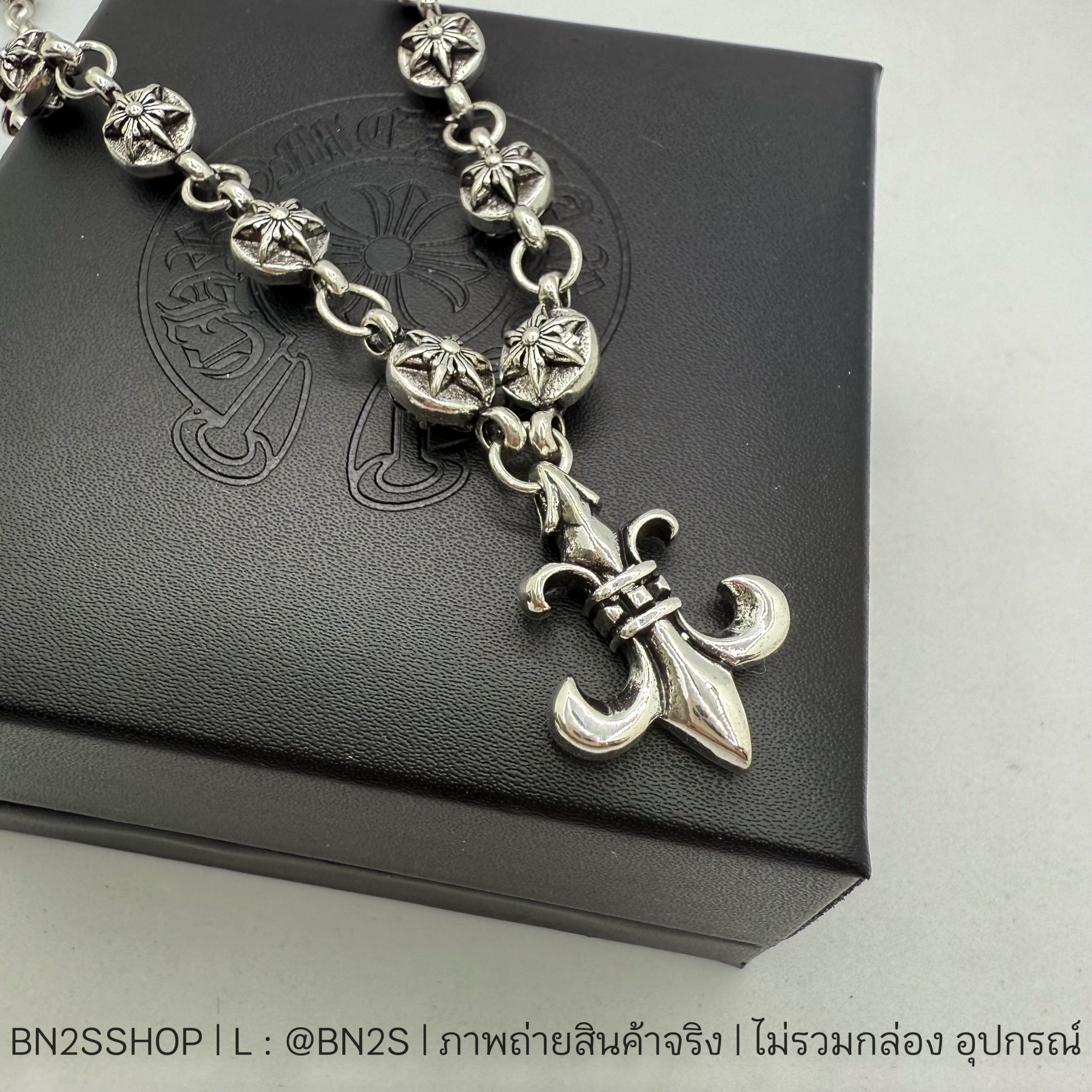 CHROME HEART Pendant Maltese Cross Chain Necklace | สร้อยคอผู้ชาย จี้กางเขน โครมฮาร์ท อะไหล่เงินปัดดำ |