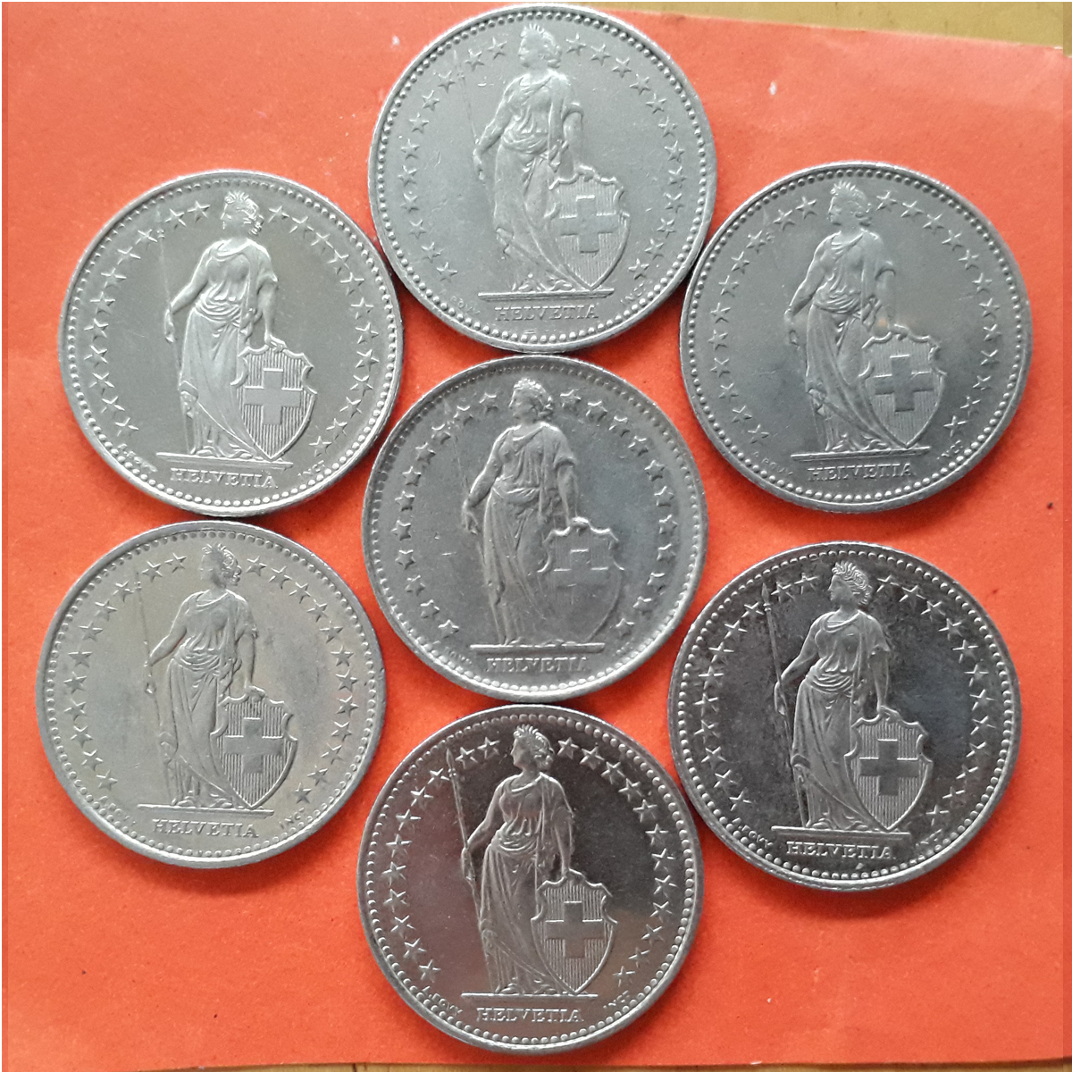 Set 7 Coins 1 Fr. Switzerland