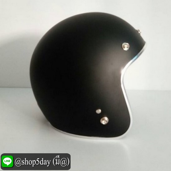 หมวกกันน็อคคลาสสิค วินเทจ สีดำด้าน ขอบโคเมี่ยม