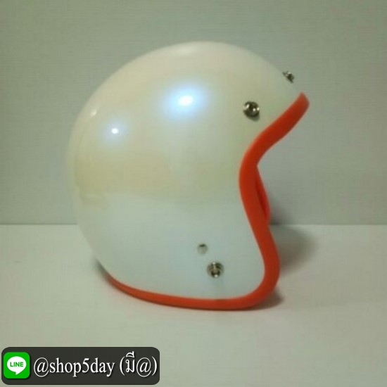 หมวกกันน็อคแนววินเทจ คลาสสิค สีขาวมุกขอบส้ม ถอดซักได้
