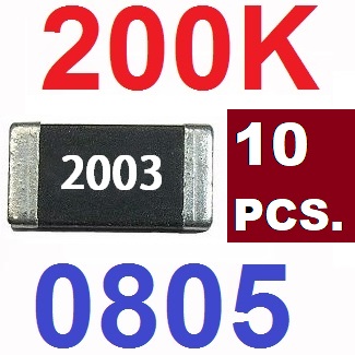 200k 1/8W 1% 0805 SMD resistor แบ่งขายแพ็คละ 10 ชิ้น