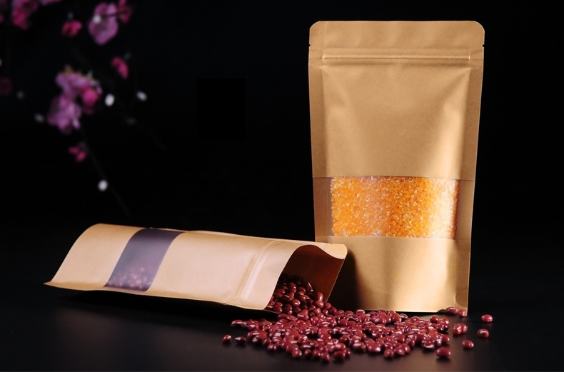 ถุงคราฟท์หน้าต่างขุ่น ตั้งได้ แบบมีซิปล็อค กันน้ำได้