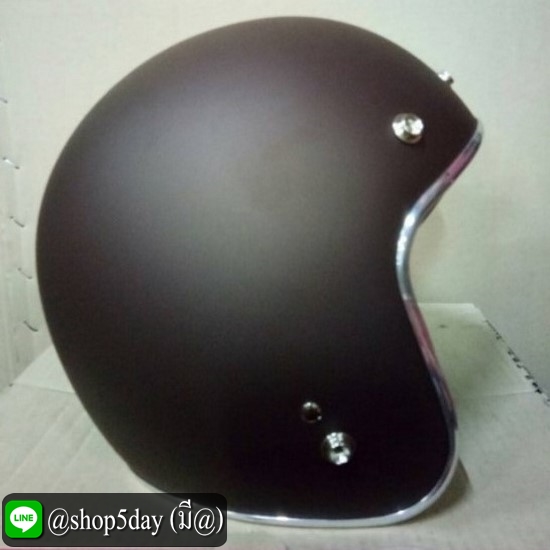 หมวกกันน็อคคลาสสิค วินเทจ สีน้ำตาลเข้มด้าน ขอบโคเมี่ยม