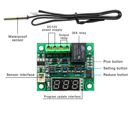 XH-W1209 temperature controller 12V high precision digital display temperature controller module temperature controller cooling heating red color