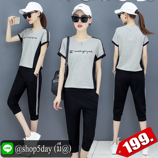 🔥 ชุดเซต (เสื้อ + กางเกง 5 ส่วน) เนื้อผ้าพริ้วลื่น ใส่สบาย