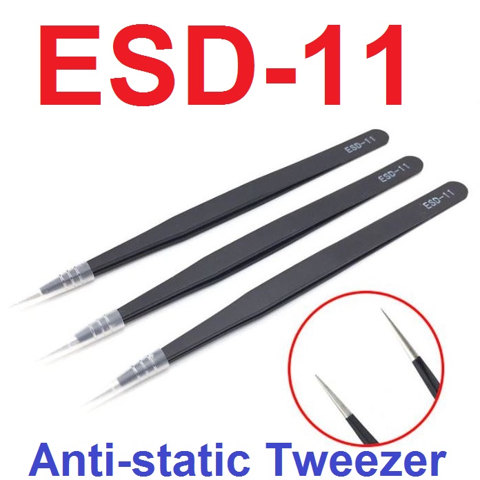 ESD-11 Anti-static Curved Straight Tip Forceps Precision Soldering Tweezers Set Electronic ESD Tool แหนบ ปากคีบ ที่คีบ ที่หนีบ ตัวหนีบ