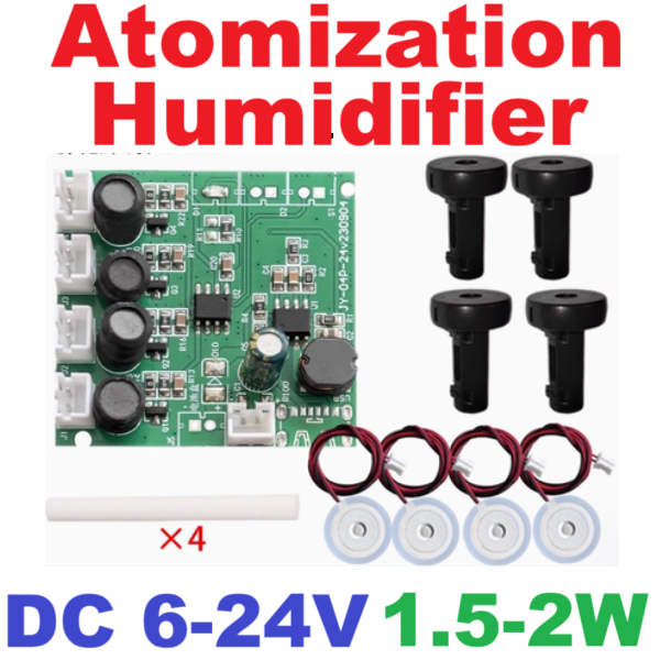 โมดูลสร้างไอน้ำ สร้างหมอก พร้องแท่งดูดซับน้ำครบชุด wide voltage four spray atomization humidifier main board module DIY production atomization circuit board source