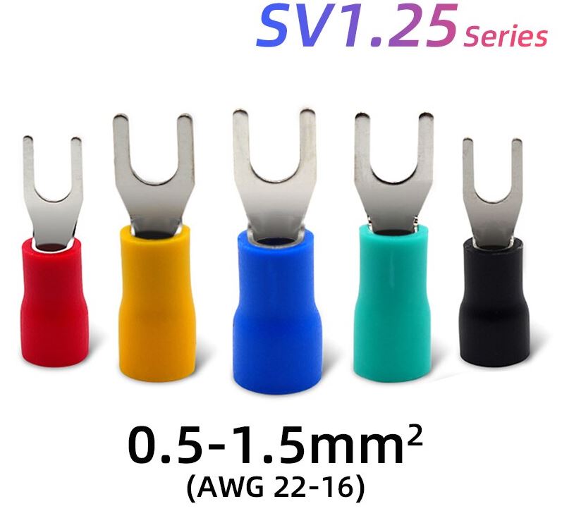 SV1.25-4 หางปลาแฉก สีน้ำเงิน แพ็คละ 20 ตัว SV Series Crimp Terminal Fork Spade Wire Connector Copper Insulated Forked SV1.25