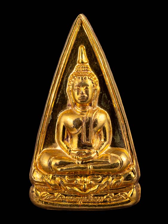 หลวงพ่อโสธร วัดโสธรวรารามวรวิหาร จ.ฉะเชิงเทรา พิมพ์สองหน้า รุ่นทองประทาน จัดสร้างปี 2550 เนื้อทองคำ น้ำหนักทอง 9.9 กรัม หมายเลข 32754