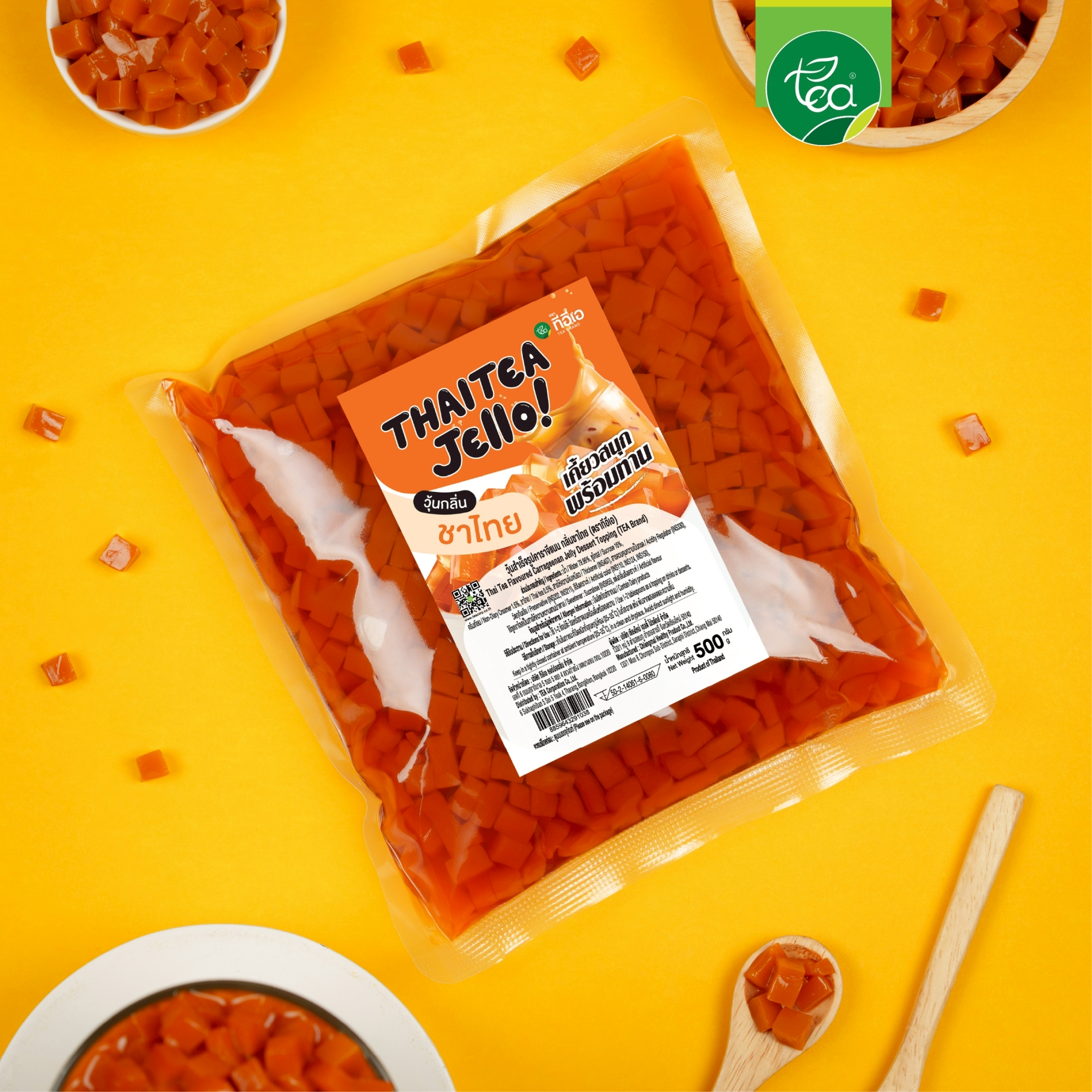 วุ้นชาไทย วุ้นสำเร็จรูป พร้อมทาน ท็อปปิ้งเครื่องดื่ม Thai Tea Jelly ขนาด 500 กรัม ตรา ทีอีเอ