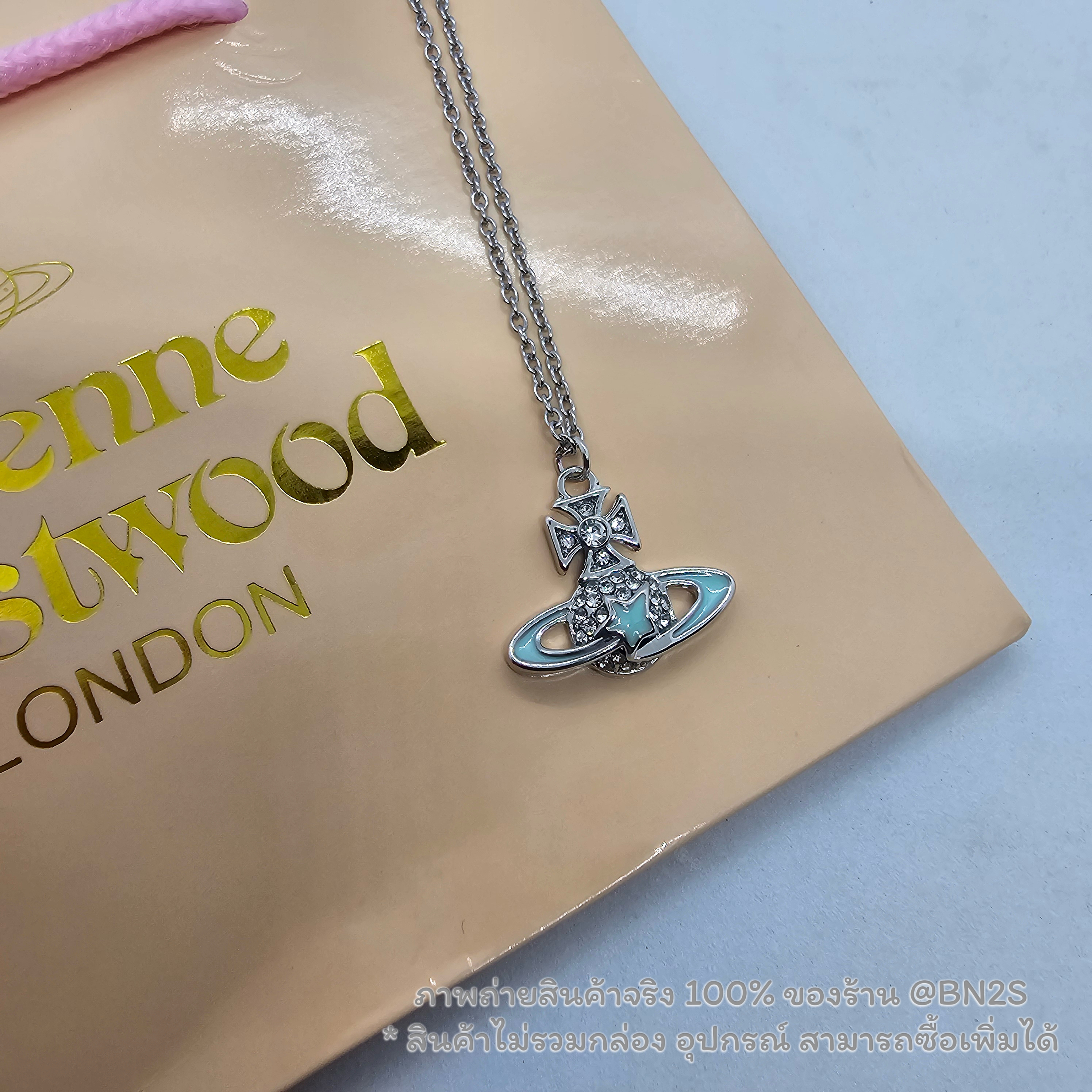 สีฟ้า | สร้อยคอผู้หญิง วิเวียน รุ่น Vivienne Westwood Darlene Crystal Star Pendant จี้ดาวเสาร์ พร้อมดาว ประดับคริสตัล พร้อมส่ง