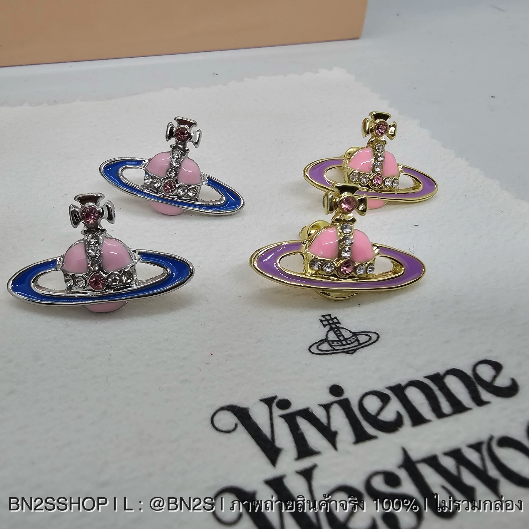 สีน้ำเงิน | Vivienne Westwood Saturn Earrings ต่างหูดาวเสาร์ลงสี งานสวย