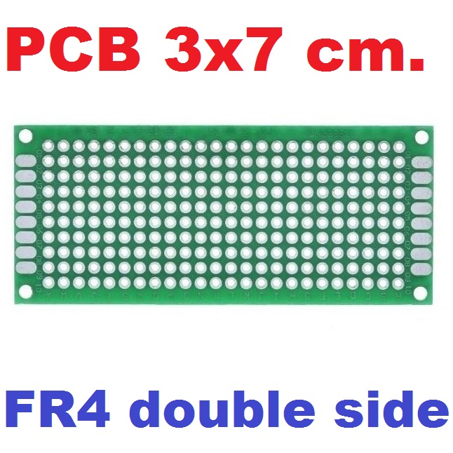 แผ่นปริ๊นอเนกประสงค์ 2 หน้า 3x7cm ไข่ปลา สีเขียว FR4 Double Side Prototype PCB Bread board Universal green 2.54mm Grid DIY Kit