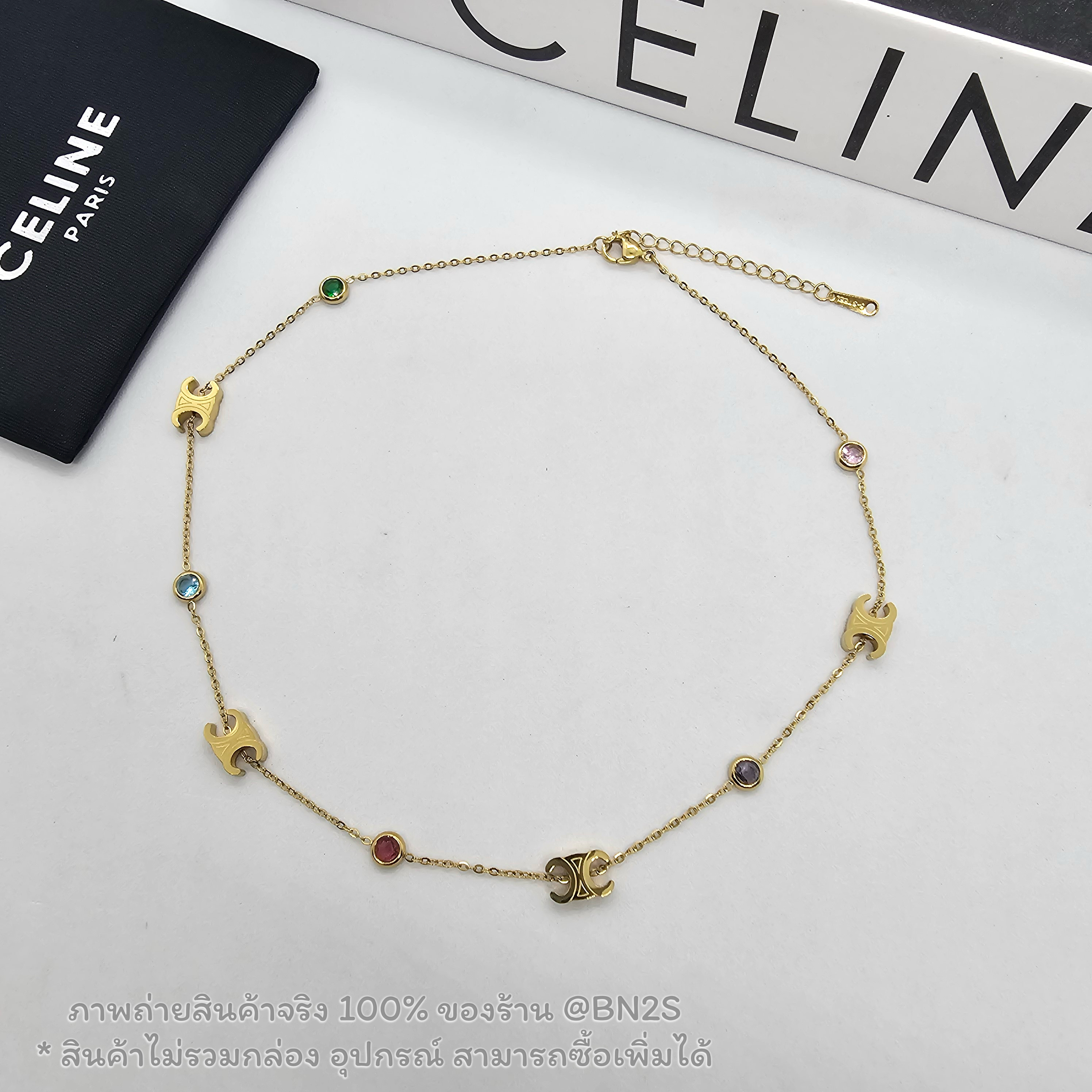 สร้อยคอ ซีลีน ลายทรีออม สลับอัญมณีหลากสี CELINE Nacklace พร้อมส่ง งานสวยภาพถ่ายจากงานจริง แบบ : สร้อยคอ / สร้อยแขน ไม่รวม กล่อง และอุปกรณ์