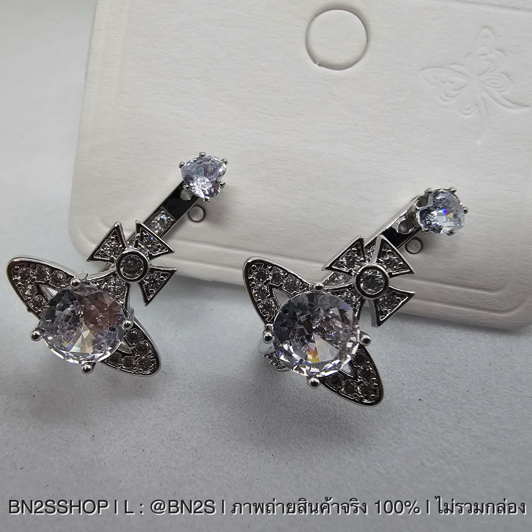 Vivienne Westwood Earrings ต่างหูวิวเวียน ต่างหูห้อยจี้ดาวเสาร์ทับหลัง อะไหล่เงิน
