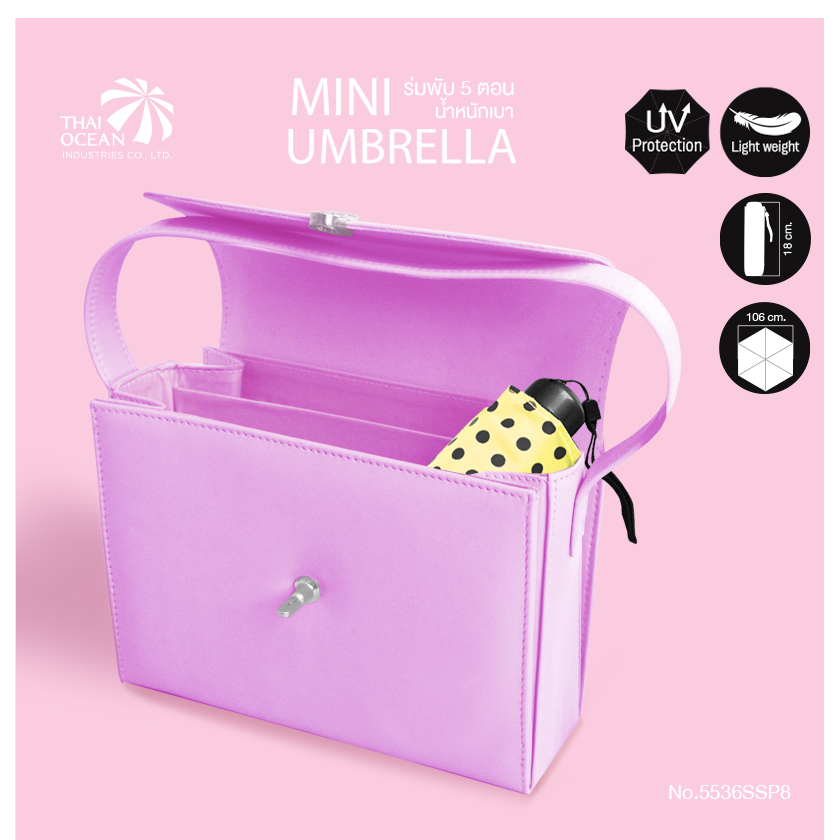 Leo ร่มพับน้ำหนักเบาพิเศษ 5 ตอน ลายจุด พกง่าย ใส่กระเป๋าถือได้ ผ้าเคลือบยูวีกันแดด