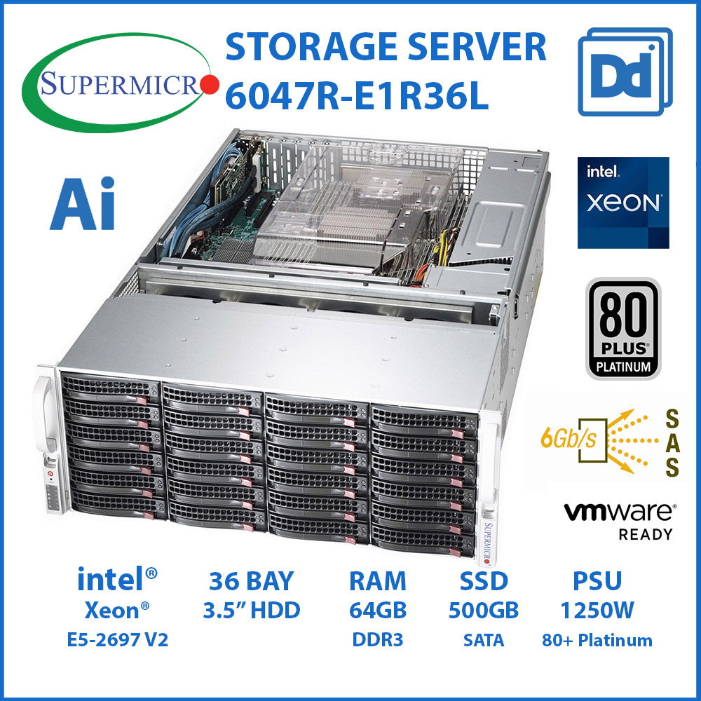 SERVER Supermicro Superstorage 6047R-E1R36L XEON E5-2697 V2 24C/48T RAM 64GB SSD500GB 3.5" 36Bay เซิร์ฟเวอร์