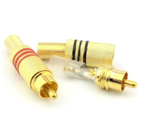 เเจ็ค RCA ตัวผู้ แถบดำ ชุบทอง Gold-Plated Lotus AV Audio Video Plug Wobbler RCA Plug Welding Connector