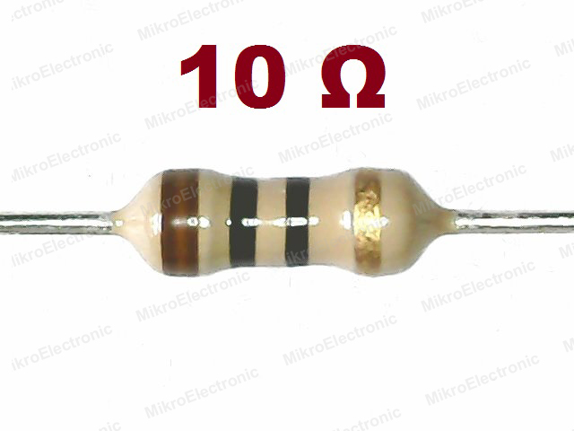 ตัวต้านทาน 10 โอห์ม 1/4W 5% แพ็คละ 10 ตัว 10 Ohm 0.25W Carbon Film Fixed Resistor 10R