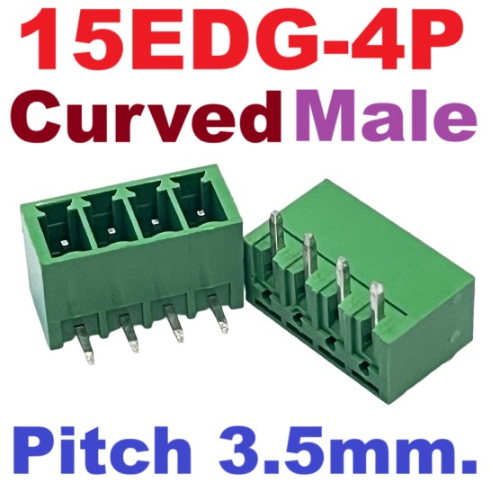 15EDG 3.5-4P Plug-in Terminal Block 4 pin Sealed curved pin socket Male 300V 8A Pitch 3.5mm Wire Range 26-16AWG ตัวผู้ ขางอ