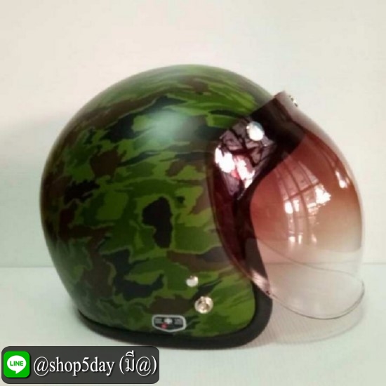 🔥ALTRAX หมวกกันน็อควินเทจคลาสสิค ราคาถูก รุ่น MILITARY นวมถอดซักได้ สีเขียวลายพราง พร้อมชิวBUBBLE สีทูโทน