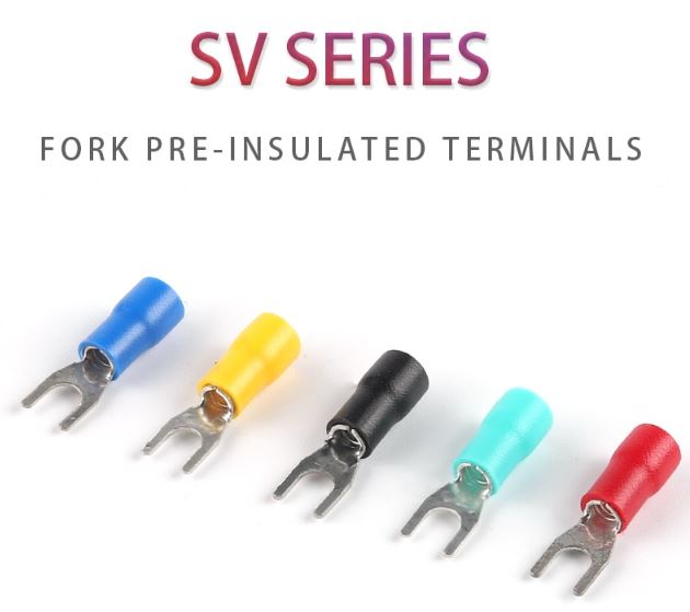 SV1.25-4 หางปลาแฉก สีน้ำเงิน แพ็คละ 20 ตัว SV Series Crimp Terminal Fork Spade Wire Connector Copper Insulated Forked SV1.25